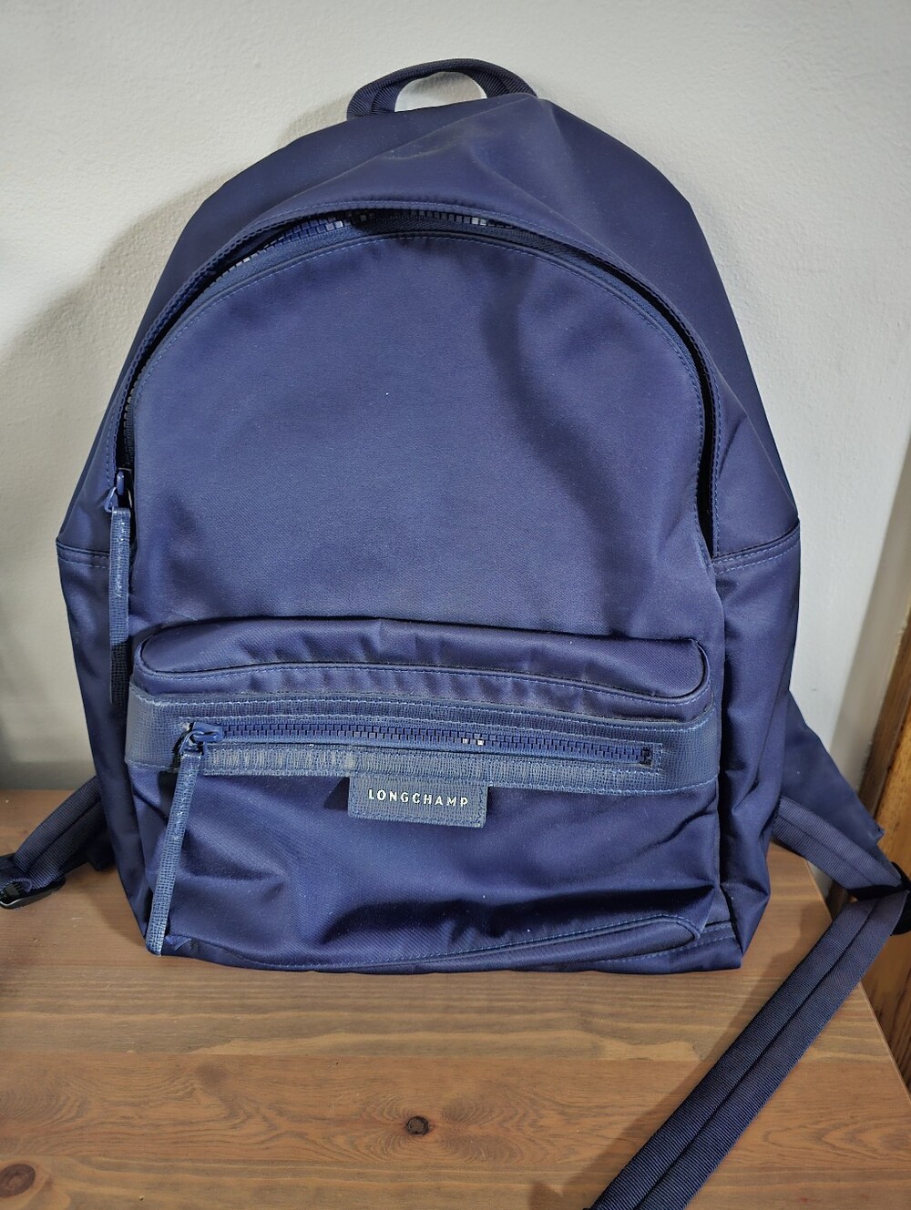Longchamp Navy Blue Nylon Backpack with Front Zip Pocket